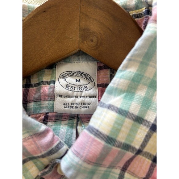 Brooks Brothers Mens Medium All Irish Linen Button Down Shirt Pastel Plaid - Picture 12 of 12